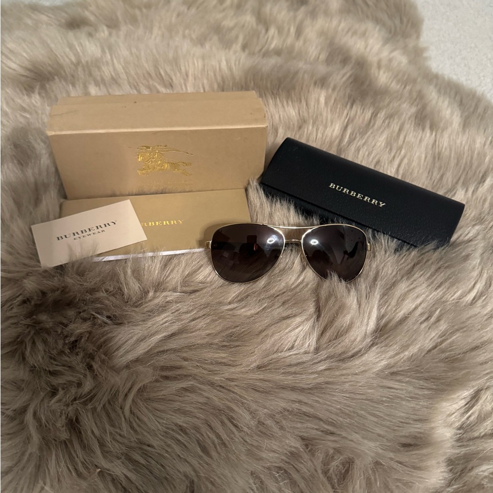 Burberry Silver Aviator Sunglasses with Black Case